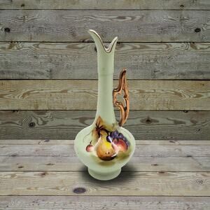 Lefton China 6287 Hand Painted Bud Vase Pale Green Gold Handle 5.5” Japan